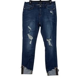 Judy Blue Cuffed Ankle Jeans Size 15 Skinny Fit Distressed Raw Hem Stretch Denim